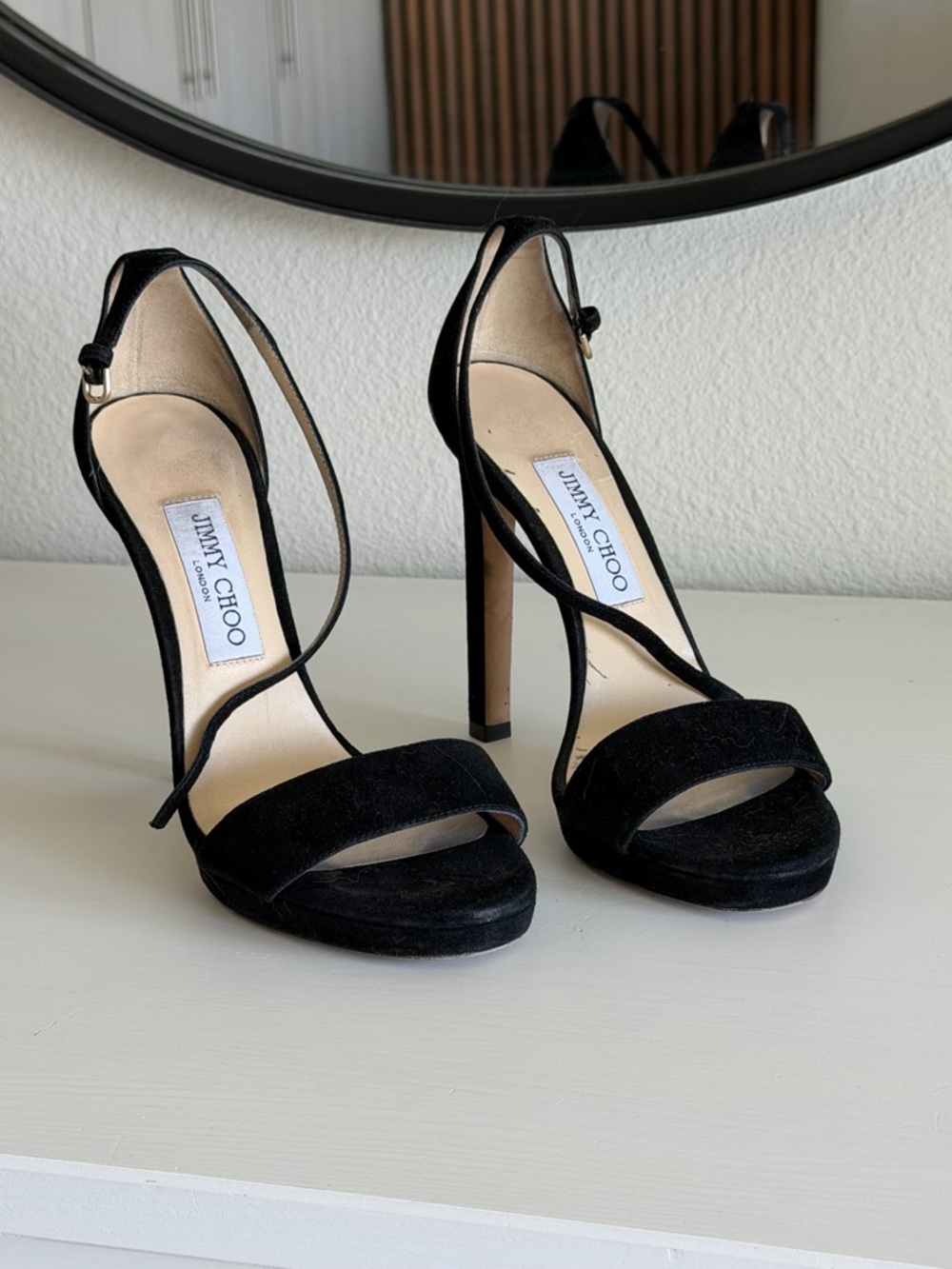 Jimmy Choo Misty Black Suede Strappy Stiletto Sandals EU38